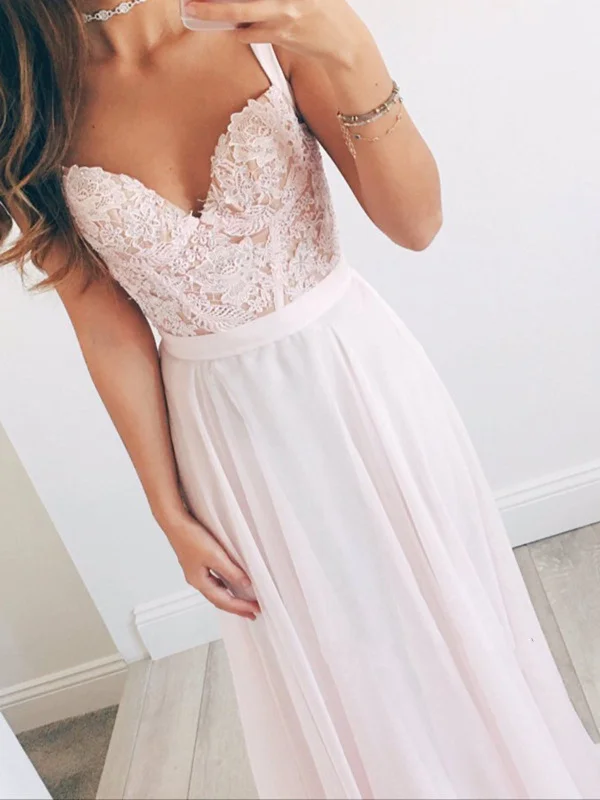 Women's Clothing Outfit Set Sophisticated Cut A Line Sweetheart Neck Light Pink Long Lace Prom Dress, Light Pink Lace Formal Dress, Bridesmaid Dress