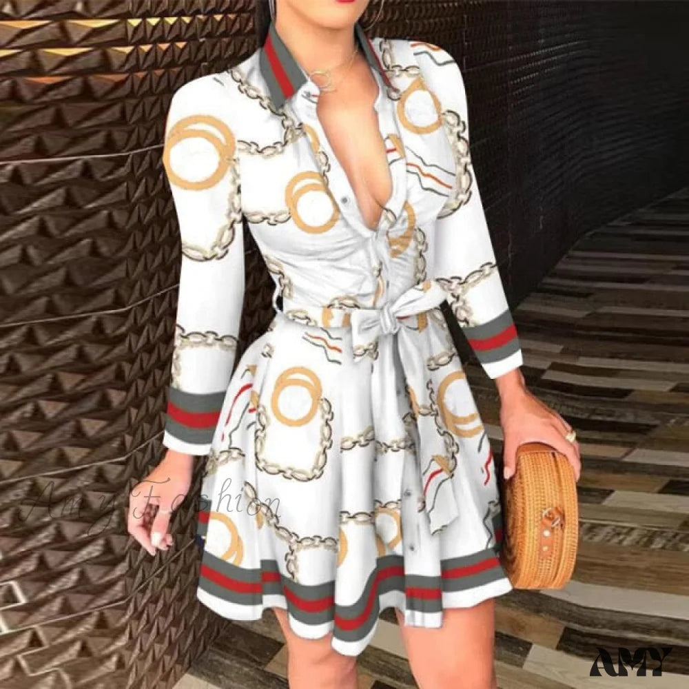 Women's Resort Attire Tropical Island - Inspired Attire Amy Fashion - Elegant Turn-down Collar Long Sleeve Party Dresses