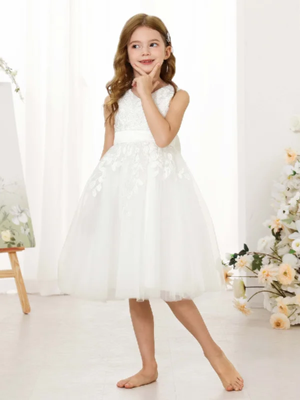 Timeless Women's Apparel Tropical Island - Inspired Attire A-Line/Princess Lace Sleeveless V-Neck Knee-Length Flower Girl Dresses