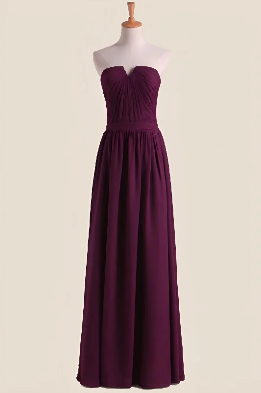 Stylish Women's Garments Score Big on Glamorous Red - Carpet Styles Strapless Grape Pleated Chiffon A-line Long Bridesmaid Dress