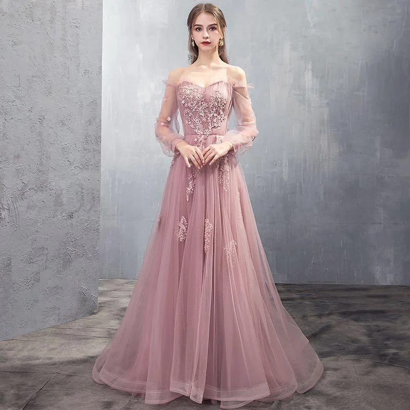 High-Fashion Women's Clothing Chic Urban Fashion Look Charming Tulle Pink/Champagne Long Sleeves Junior Party Dress prom dress evening dress    cg21033