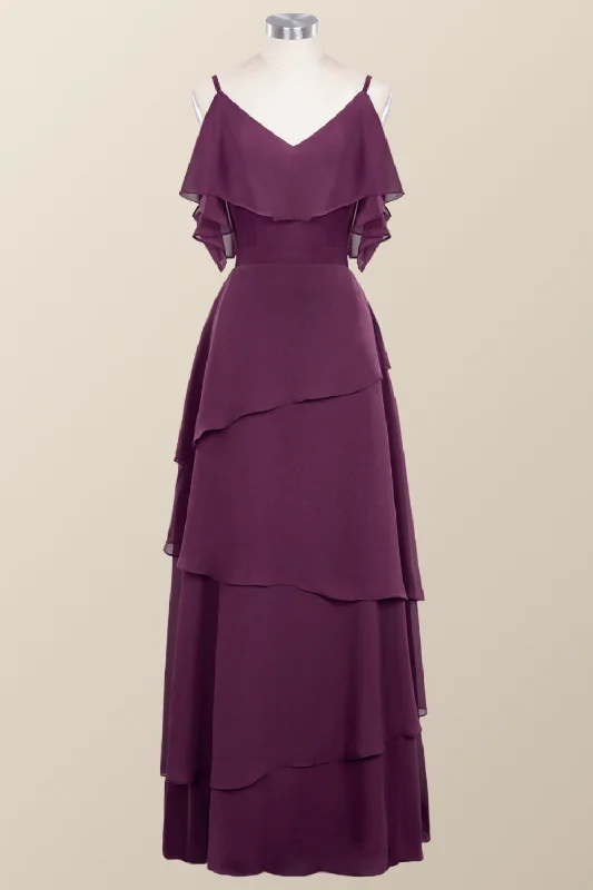 Women's Vacation Garments Limited - Time Bundle Straps Grape Chiffon Tiered Ruffle Bridesmaid Dress