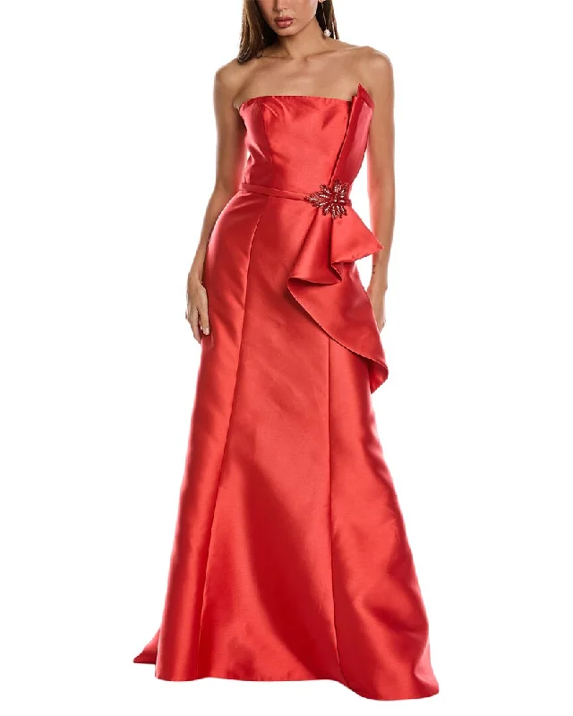 Women's Travel Apparel Playful Elegance Rene Ruiz Ruffle Bow Column Gown