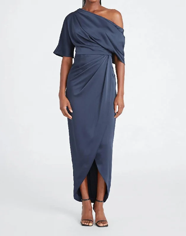 Stylish Women's Attire Boho - Chic Festival - Ready Style Rayna One Shoulder Draped Gown In Odyssey Grey