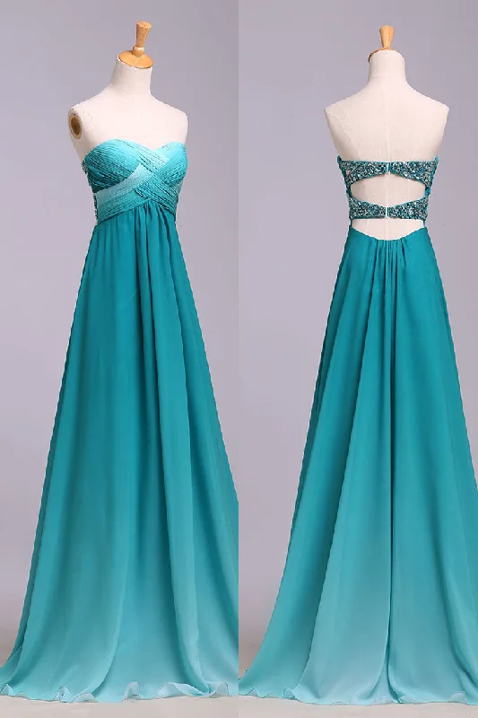 Women's Chic Outfit Contemporary Chic Ombre Sweetheart Long Chiffon Prom Dresses with Sequins Bridesmaid Dresses N1206