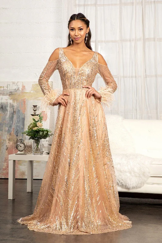 Modern Women's Outfit Statement Piece Long Sleeves Glitter A Line Long Prom Dress