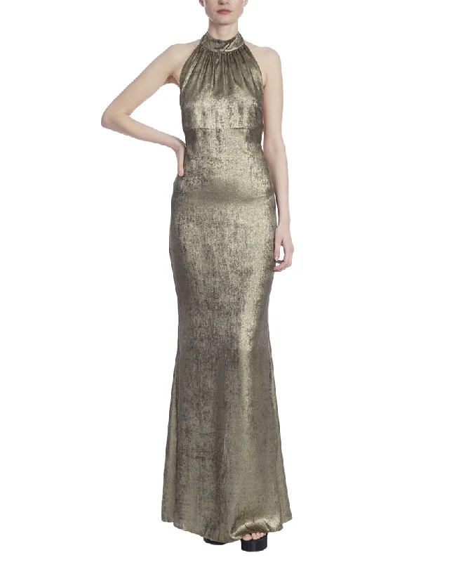 Stylish Outerwear Clothes For Women Refined Look Jewel Badgley Mischka Crystal Trim Halter Gown