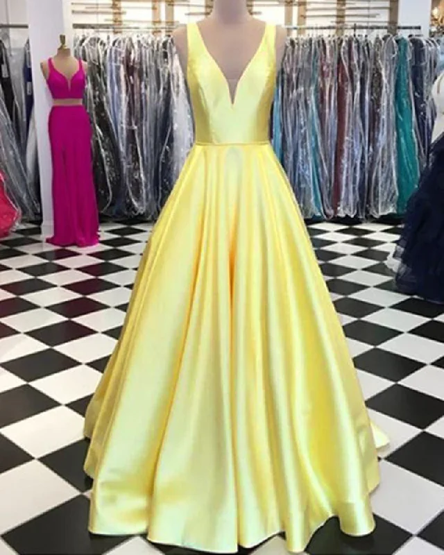 Women's Trendy Activewear Apparel Classic Appeal Elegant Satin A Line Yellow 2020 Prom Dresses Long for Girls Graduation PL6650