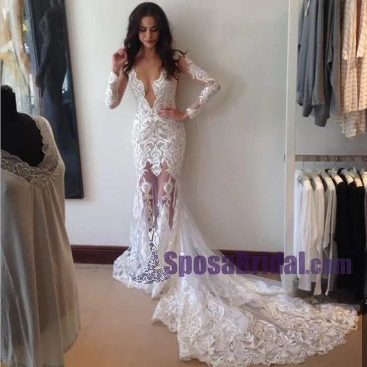 Women's Plus-Size Attire Y2K Nostalgic Fashion Look Full Lace Long Sleeves Most Popular Wedding Dresses, Free Custom Handmade Wedding Dress, Bridals Gowns,WD0263