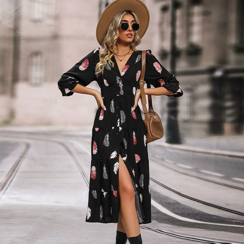 Women's Activewear Attire Seasonal Trend IKEARLAX New Hot Trade Skirt New Autumn and Winter New 2025 Women's Cross-border Long Sleeve Printed Dress