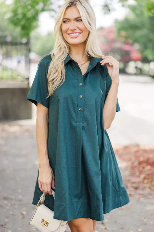 Women's Evening Outfit Bohemian Vibe It's Another Day Forest Green Shirt Dress