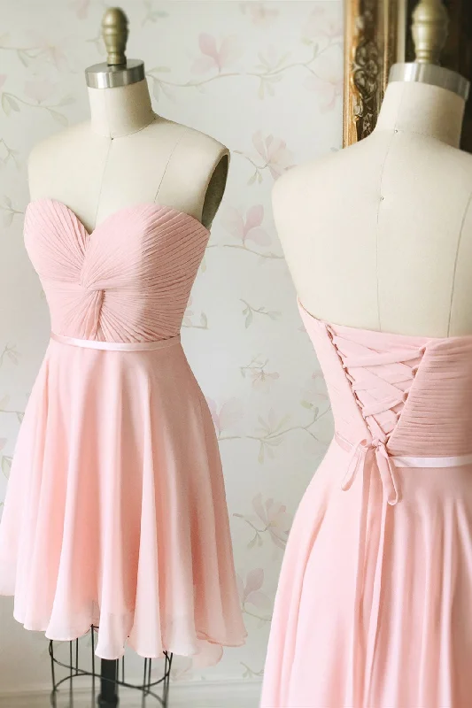 Formal Outfit For Women Contemporary Chic Peach Sweetheart Twist-Front Short Bridesmaid Dress