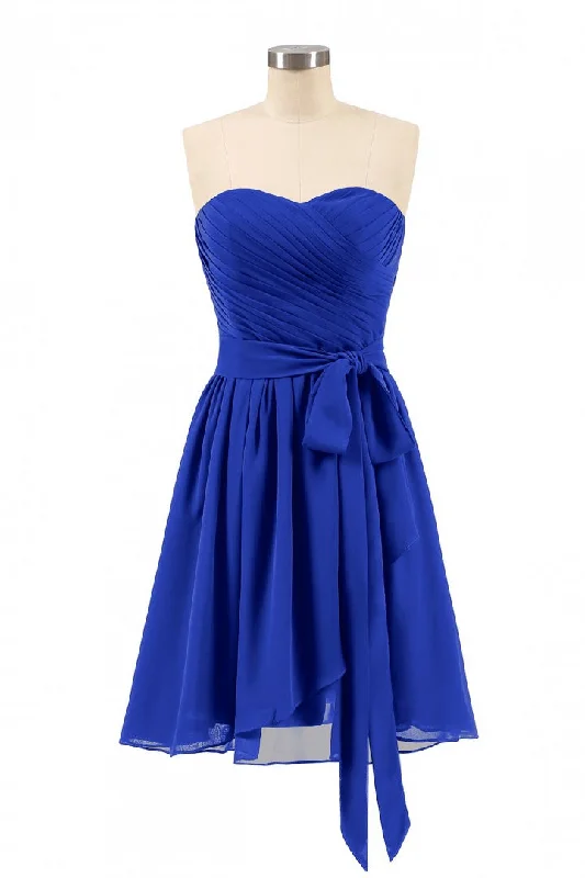 Women's Clothing For Work Casual Weekend Relaxed Style Royal Blue Sweetheart Tie-Side Short Bridesmaid Dress