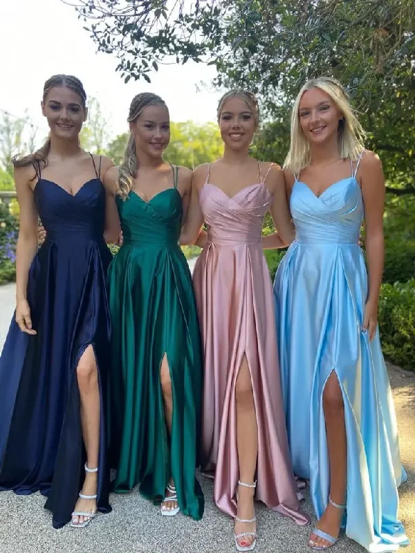 Women's Clothes For Work Events Vintage Charm Simple Spaghetti Straps Satin Prom Dresses Side Slit Long Bridesmaid Dresses Formal Occasion gala Women Evening Party Dress