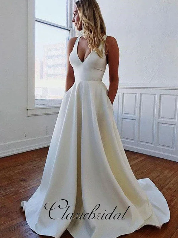 Women's Plus-Size Apparel Graceful Movement Simple Ivory A-line Wedding Dresses, Elegant Long Wedding Dresses