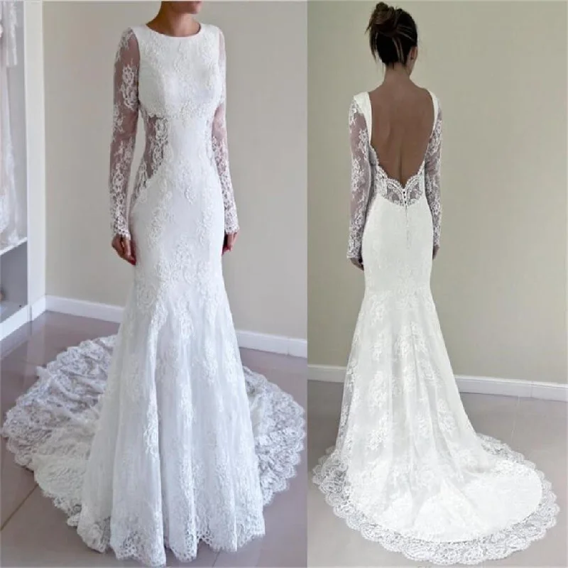 Women's Occasion Wear Clothes Luxury Comfort Lace Custom Made Open Back Most Popular Trumpet Silhouette Wedding Dresses,  WD0228