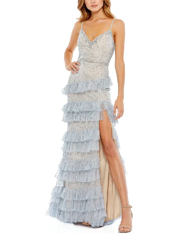 Women's Activewear Garments Artful Design Mac Duggal Embellished Ruffle Tiered Sleeveless Gown