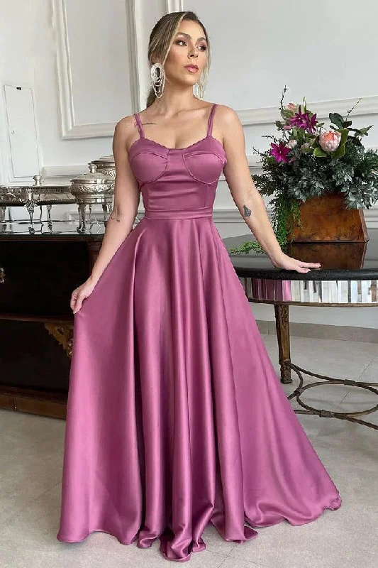 Women's Chic Outerwear Garments Statement Piece A Line Spaghetti Straps Sweetheart Ruched Long Prom Dress,Bridesmaid Dress Y5944