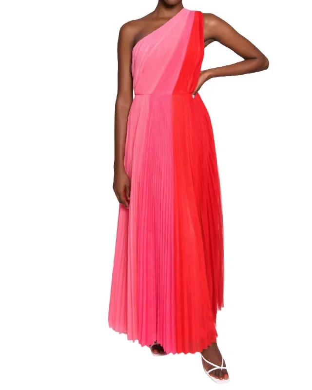 Women's Clothes Disco - Inspired Retro Dance Look Tarina Gown In Pink Colorblock