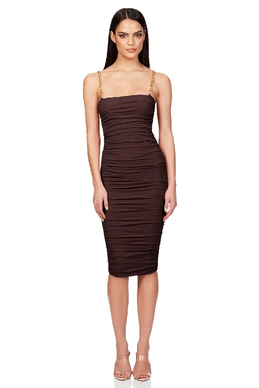 Women's Stylish Professional Garments Flowy Fabric Nookie Allegra Midi Dress - Chocolate