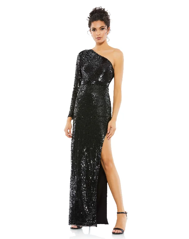 Women's Clothing For Travel Playful Elegance Sequined One Sleeve Column Gown