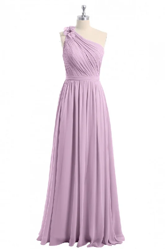 Affordable Trendy Clothes For Women Feminine Grace Dusty Purple One-Shoulder Backless A-Line Long Bridesmaid Dress