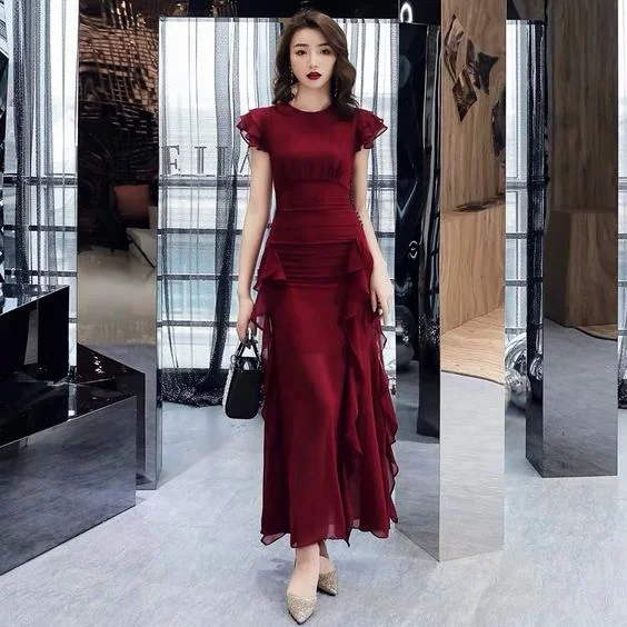 Women's Elegant Clothes Elegant Contour Wine red evening dress mermaid prom dress new style party dress sleeveless formal dress  cg7718