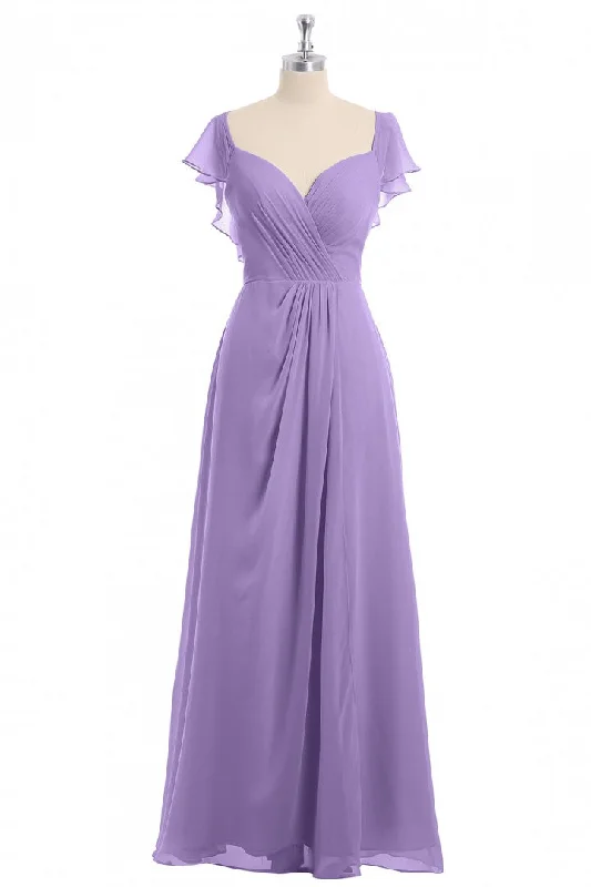 Vintage Clothing For Women Feminine Soft - Hued Look Lavender Sweetheart Ruffled A-Line Long Bridesmaid Dress