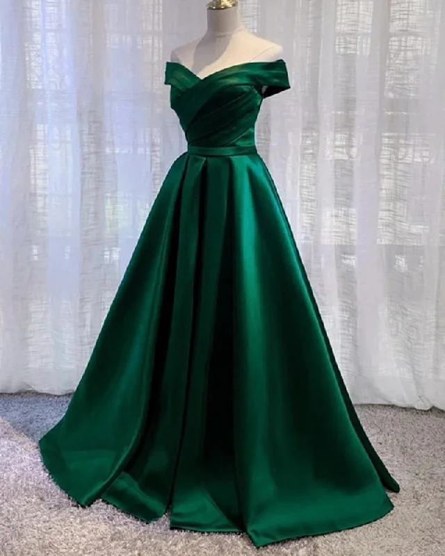 Women's Athleisure Apparel Elegant Ensemble Elegant Cheap On Sale Off Shoulder A Line Satin Formal Green Prom Dress 2022  PL0517