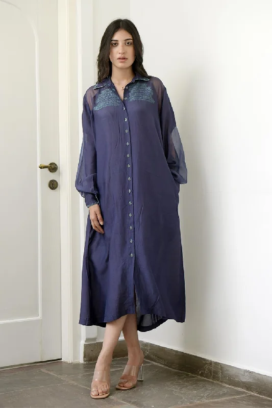 Women's Vintage-Inspired Outfit Grab Romantic Date - Night Styles Now Indie Trance Blue Shirt Dress