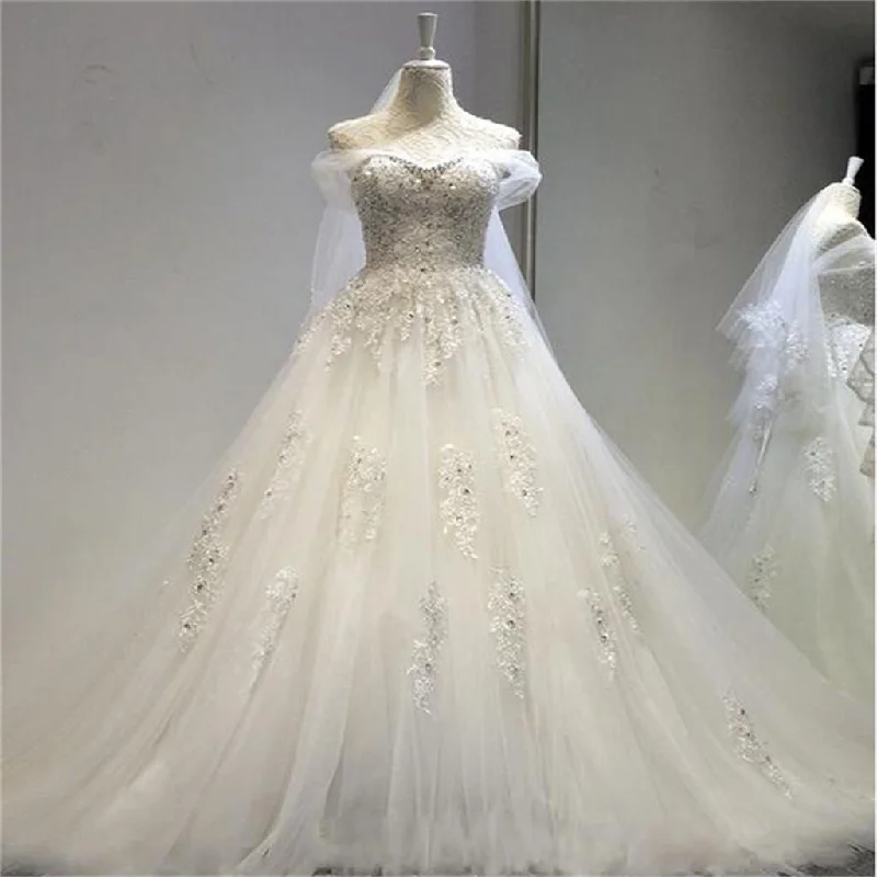 Women's Wedding Apparel Lightweight Fabric Long A-line  beading Formal Custom beautiful Cheap Wedding Dresses,  WD0232