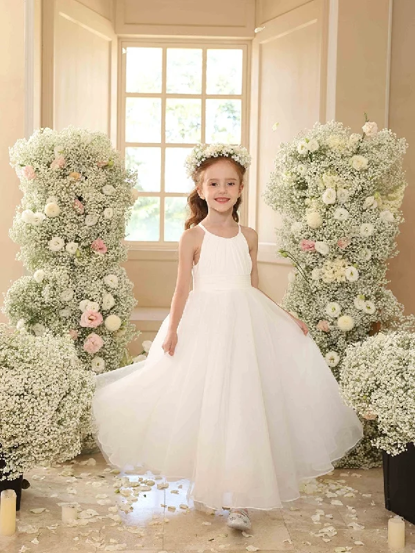 Women's High-Fashion Apparel Disco - Inspired Retro Dance Look A-Line/Princess Halter Sleeveless Flower Girl Dresses with Ruffles