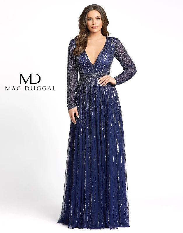 Women's Chic Apparel Effortless Sophistication Mac Duggal Long Sleeve Sequins A Line Evening Dress Sale