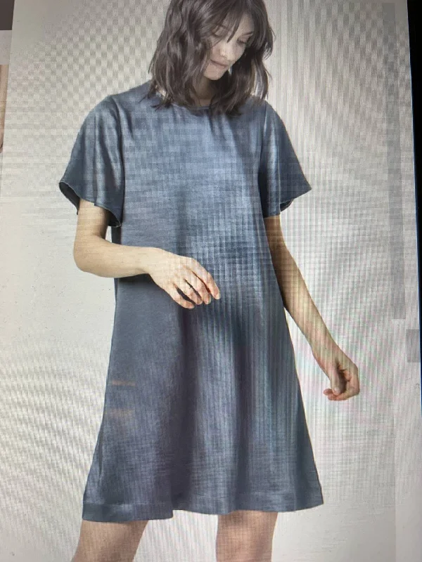 Women's Loungewear Clothes Sleek Design Flutter Sleeve Satin Dress In Slate Blue