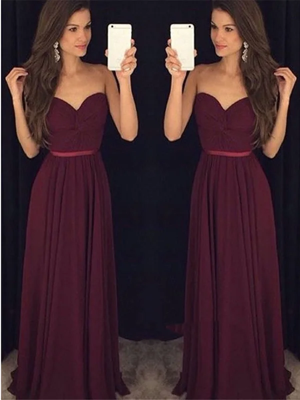 Women's Clothing For Holiday Travel Flowing Silhouette Sweetheart Neck Floor Length Maroon Prom Dress, Maroon Bridesmaid Dress, Maroon Formal Dress, Simple Evening Dress