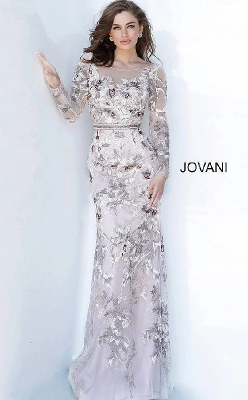 Comfortable Women's Clothing Graceful Drape Jovani 00818 Long Formal Floral Lace Gown Sale