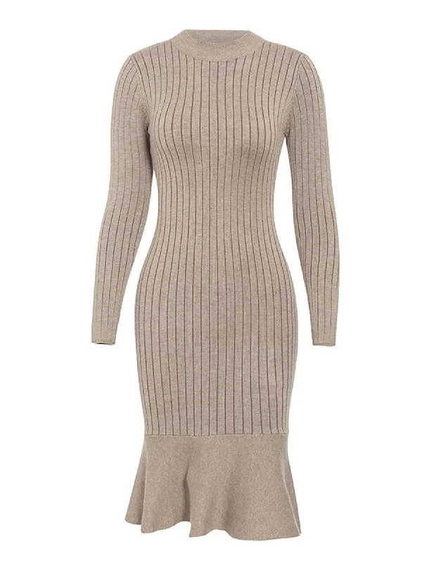 Women's Everyday Attire Coastal Beach - Inspired Style Bodycon Knitted Dress - Black/Beige