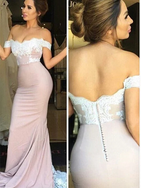 Fashionable Women's Outfit Casual Weekend Relaxed Style Custom Made Off Shoulder Lace Mermaid Prom Dress, Lace Mermaid Formal Dress, Bridesmaid Dress