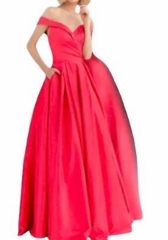 Women's Cozy Outfit For Lounging Statement Piece Off The Shoulder Ballgown In Cherry