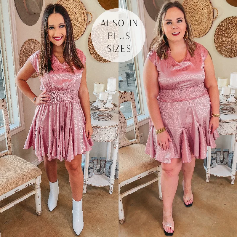 Modern Women's Attire Today Only Last Chance Size 2XL & 3XL | Chardonnay Sips Metallic Dotted Satin Dress with Smocked Waist in Pink