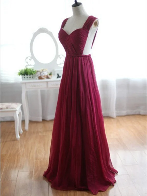 Women's Layered Outfit Romantic Detailing Custom Made Backless Wine Red/Burgundy Chiffon Prom Dress, Backless Burgundy Bridesmaid Dresses