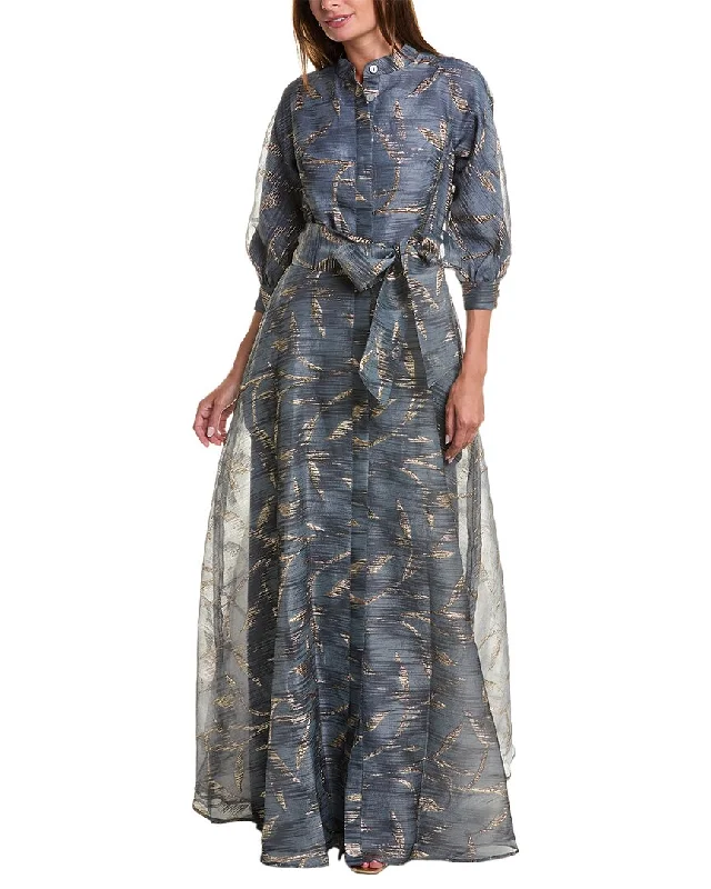 Women's Casual Wear Clothing Alluring Design Teri Jon by Rickie Freeman Metallic Jacquard Shirt Gown