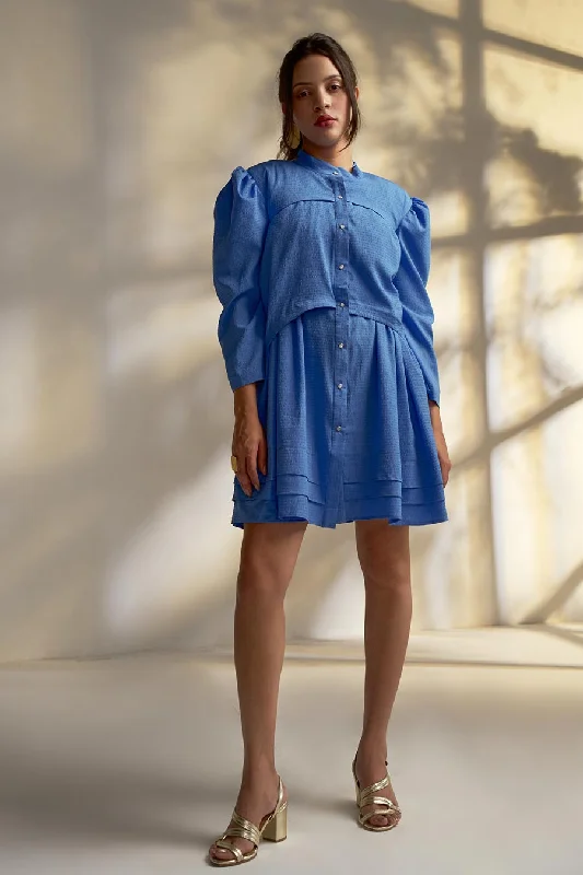 Women's Chic Outfit Fashion-Forward Style Blue Button Down Shirt dress