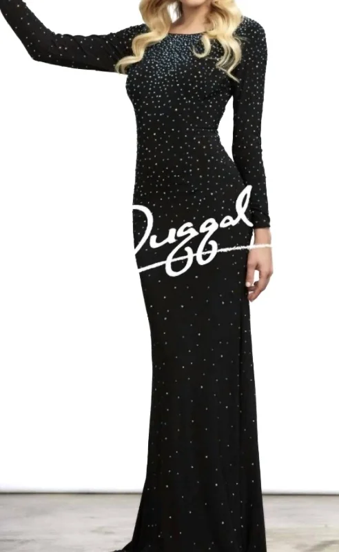 Women's Occasion Wear Apparel Classic Timeless Elegant Style Long Sleeve Black Gown