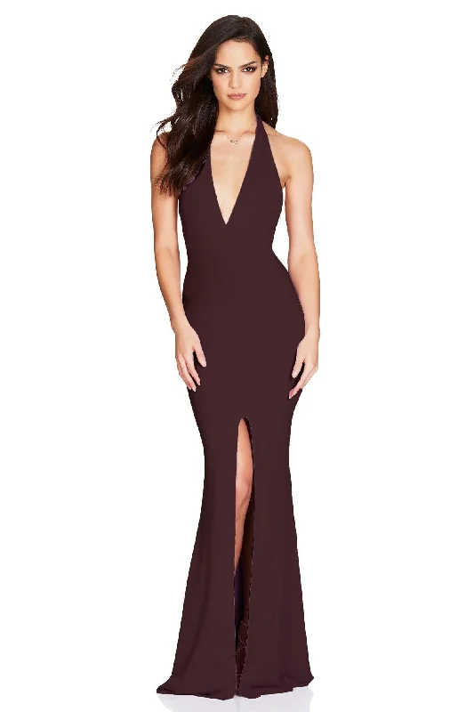 Chic Women's Attire Romantic Date - Night Ensemble Nookie Illegal Halter Gown - Chocolate