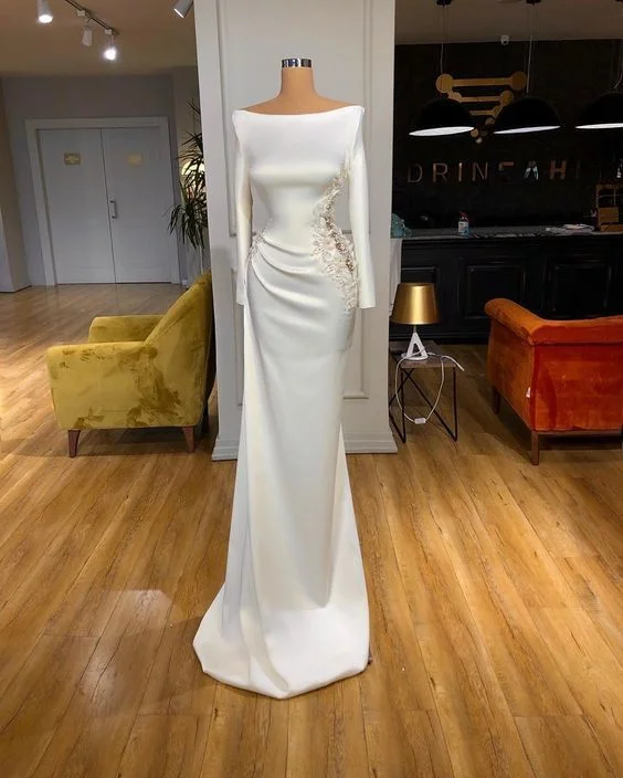 Women's Apparel Feminine Elegance Stunning white long sleeve prom dress    cg16230