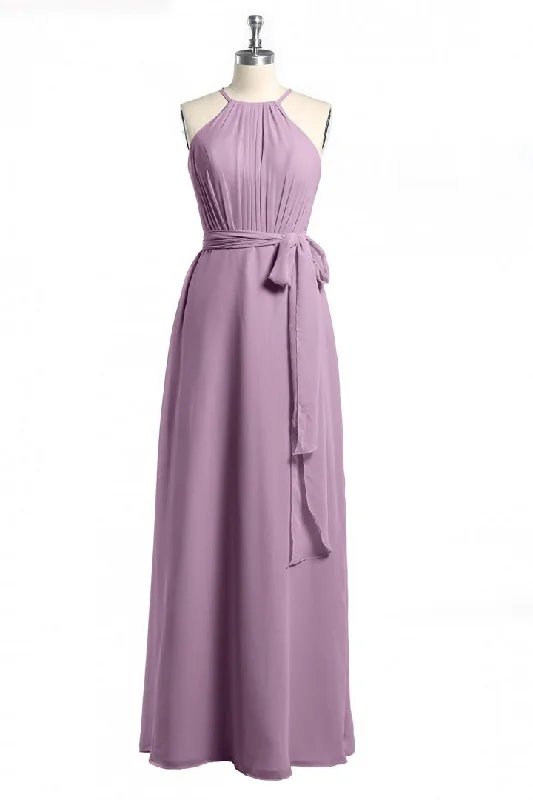 Classic Clothes For Women Chic Allure Dusty Purple Halter Keyhole Back Long Bridesmaid Dress