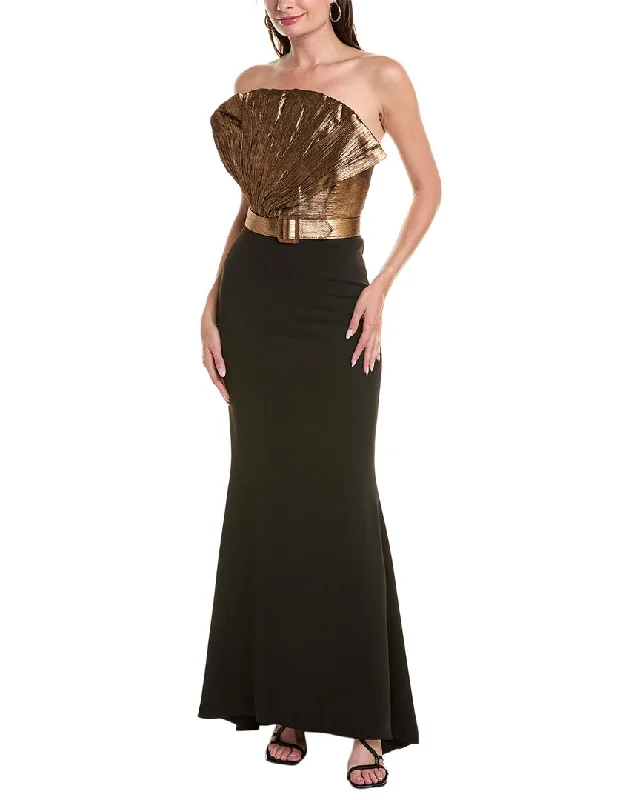 Women's Sporty Chic Clothes Elegant Details Badgley Mischka Sculptural Lame Gown