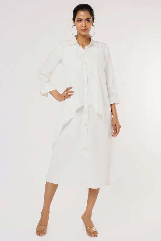 Women's Work Outfit For The Office Parisian Effortless Chic Style White Layered Shirt Dress