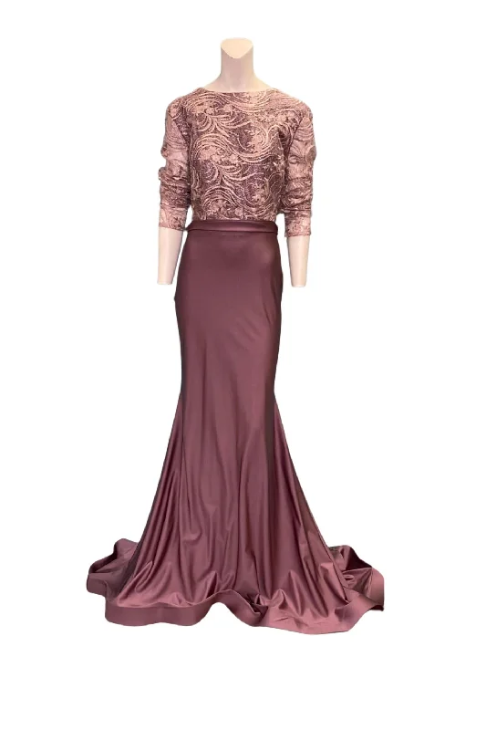 Women's Everyday Attire Early Access to Art Deco Styles Sale Long Sleeve Lace Evening Gown In Champagne